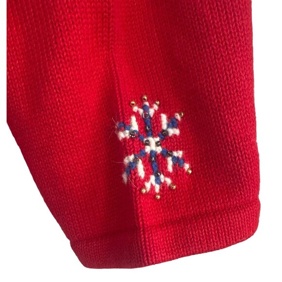 Vtg 90's Christmas Knit Cardigan Sweater Women's XL Red Tree Snowman Snowflakes - Picture 9 of 16